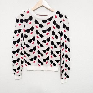 Alice + Olivia Stace Face Knit Sweater Sunglasses Lips Print Size XS